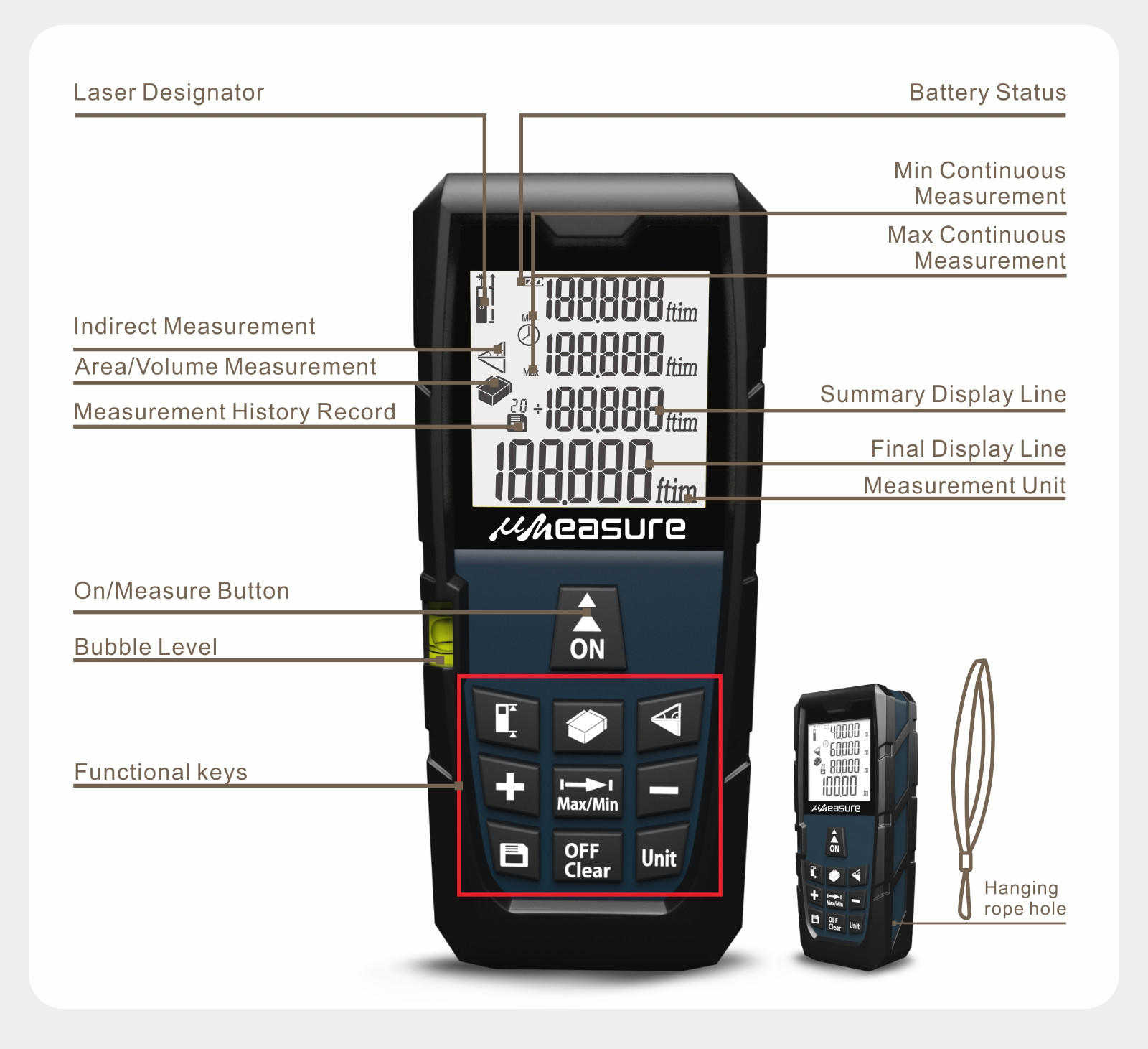 laser range meter backlit screen meter UMeasure Brand company